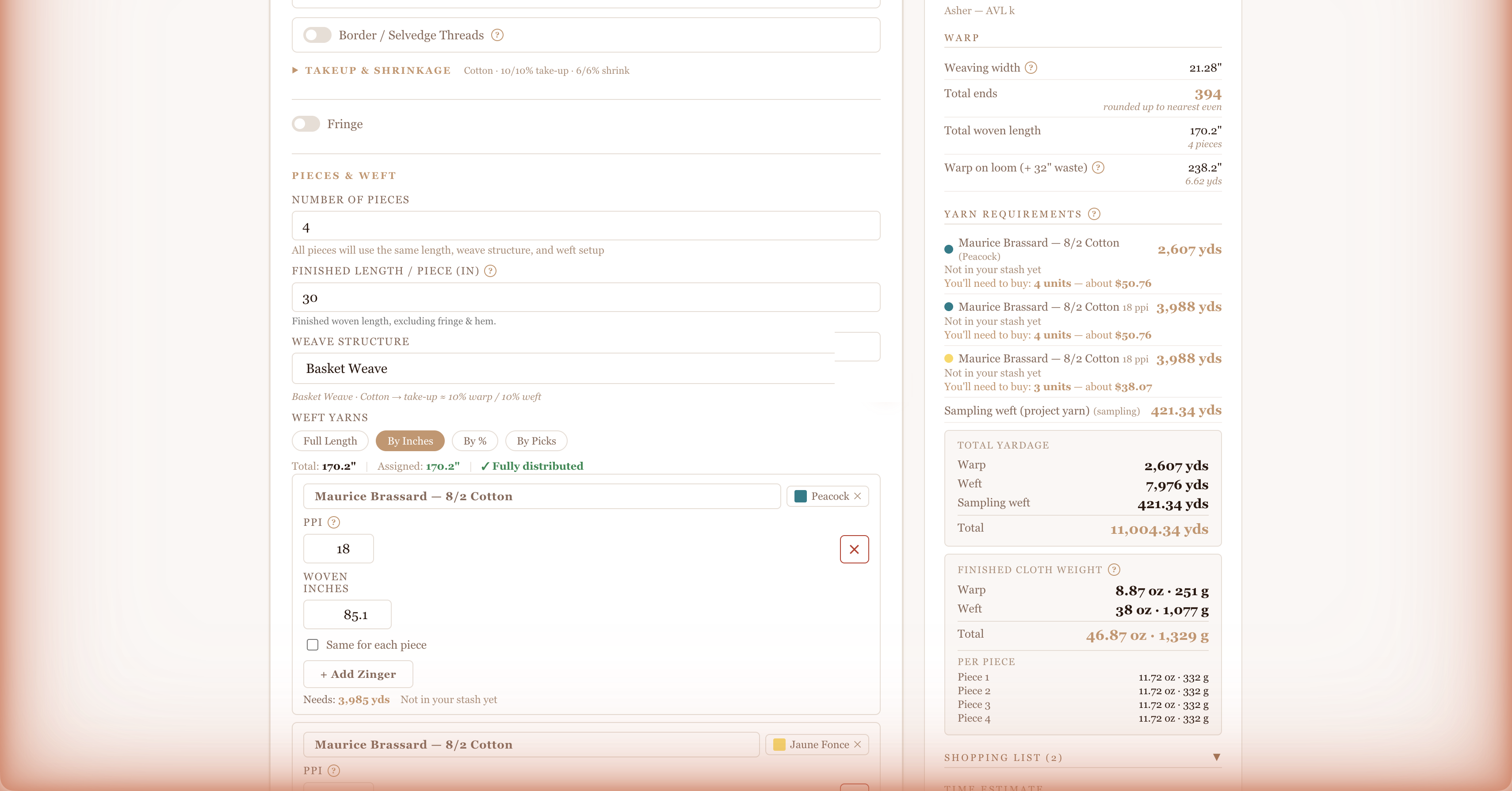 Loom & Thread live calculation panel