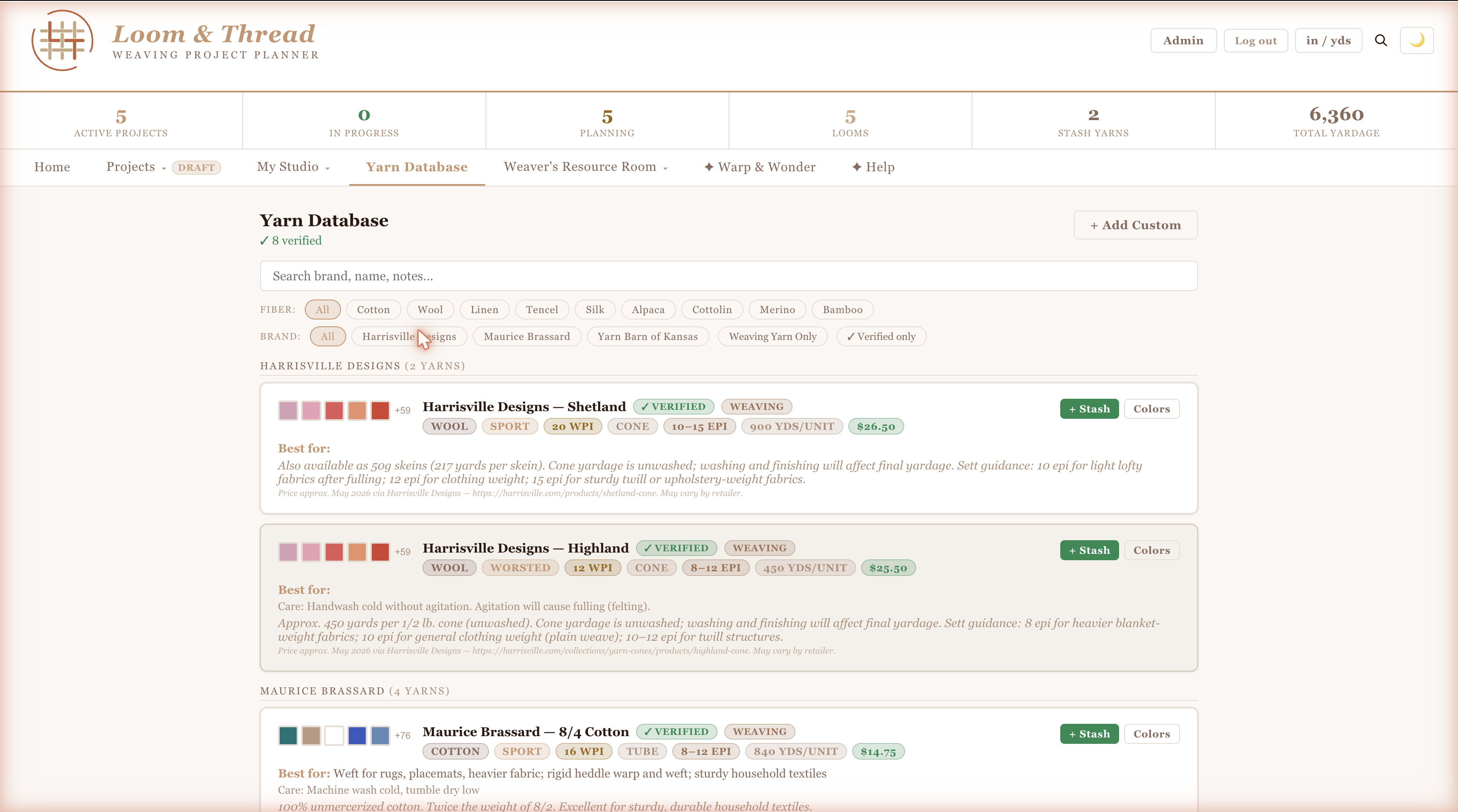 Yarn database